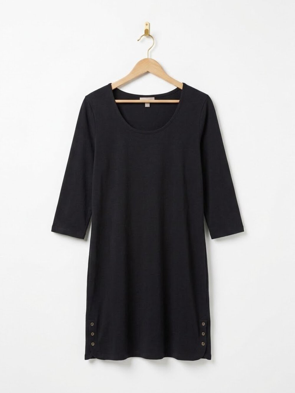 Black Pima Cotton Ponte Scoop Neck 3/4 Sleeve Mini Dress Size Medium Minimalist